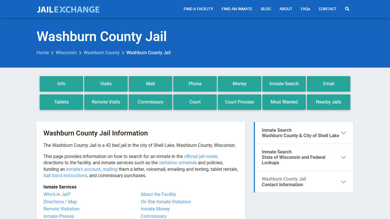 Washburn County Jail, WI Inmate Search, Information