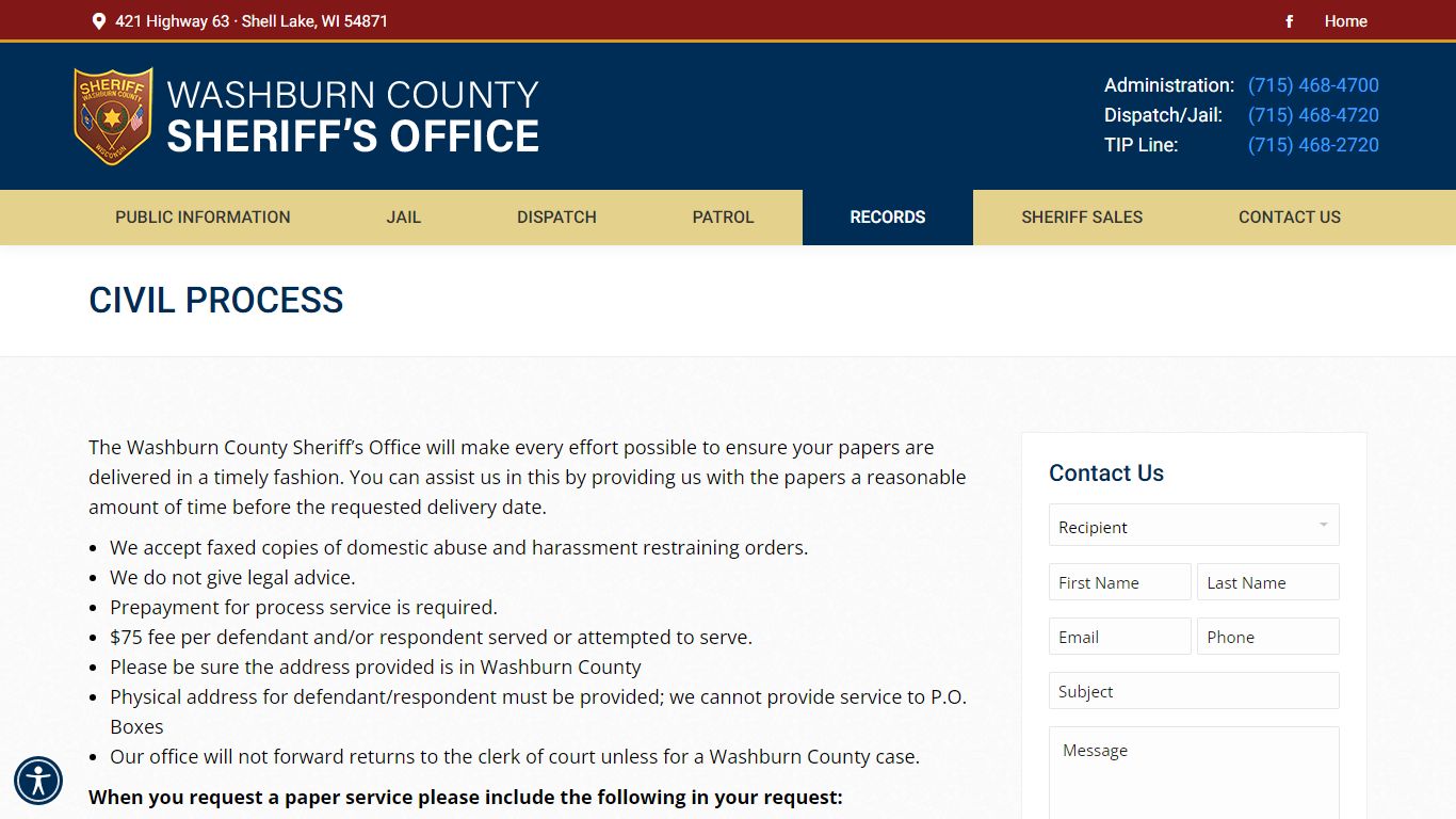 Civil Process – Washburn County Sheriff's Office
