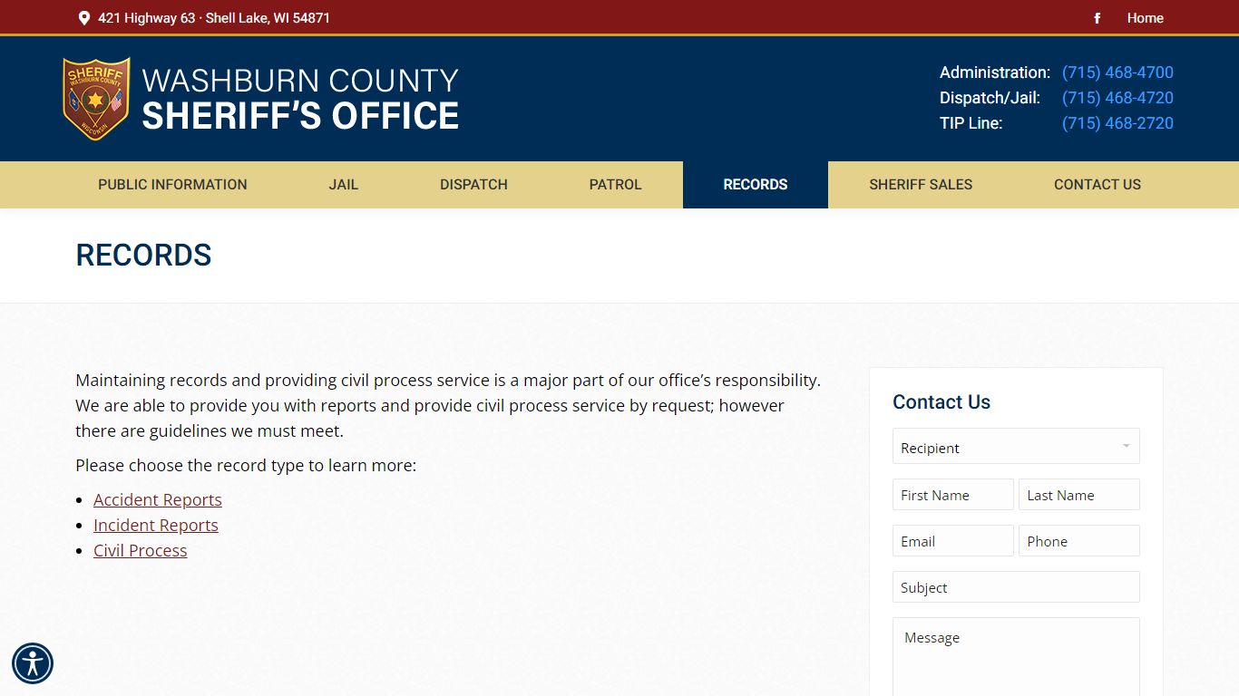 Records – Washburn County Sheriff's Office